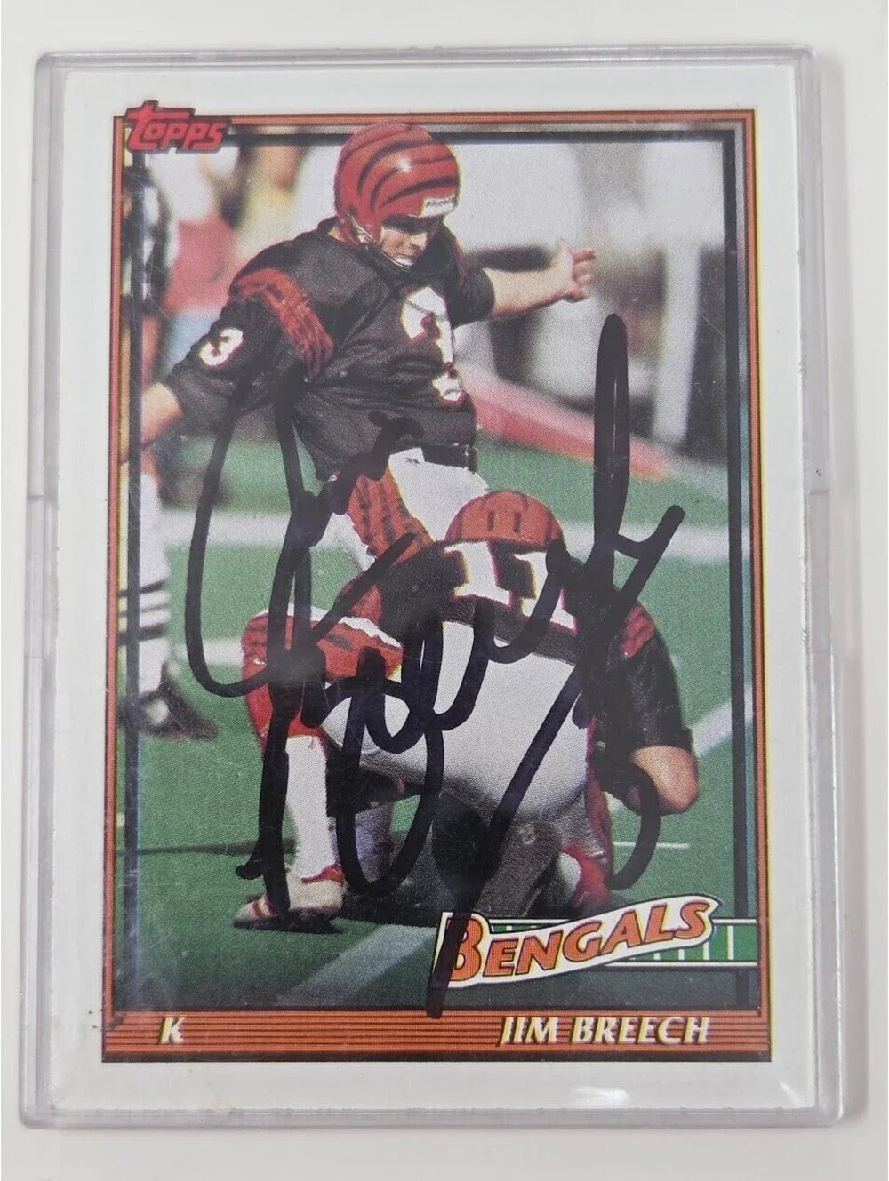 1991 Topps Jim Breech Bengals Signed Football Card Kicker NFL Vintage
